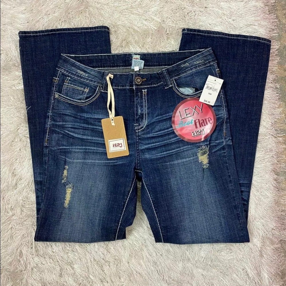 H2J Lexy Boot Flare Women's Jeans Color Blue Sz 16